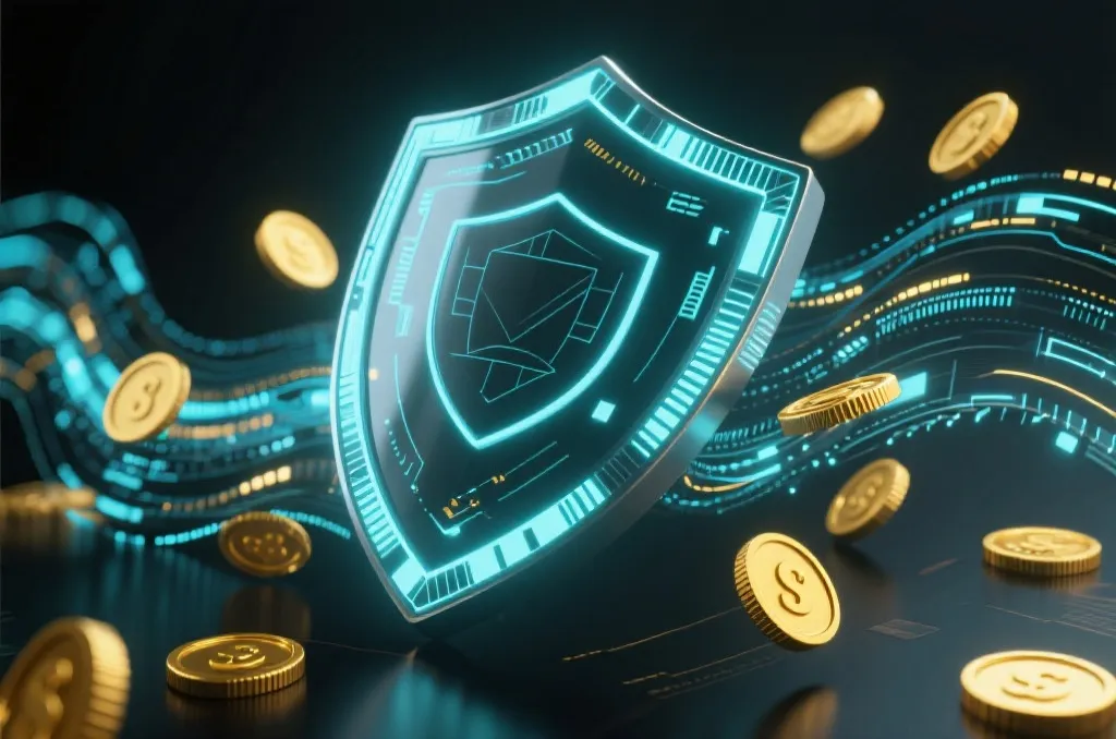 数字安全盾牌与金色锁扣,象征平台资质与资金安全保护